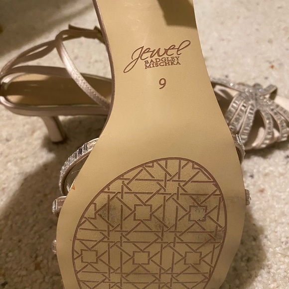 Badgley Mischka Cream and Silver Heels with Crystal Embellishments - Picture 2 of 3